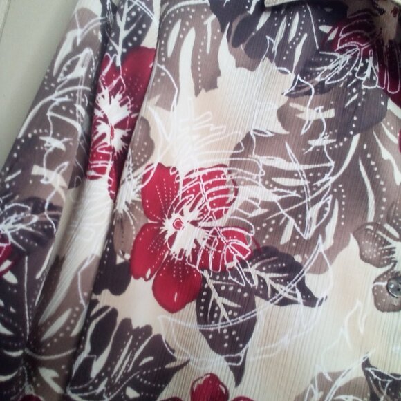 Allison Daley Blouse 16 Button Up 3/4 Sleeve Textured Floral Brown Red - Picture 5 of 13